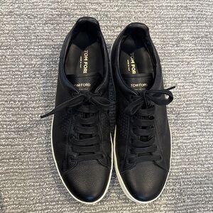 Tom Ford Black Leather Lace-Up Sneakers with White Sole
